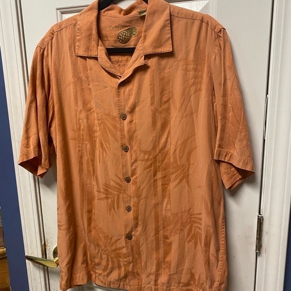 Caribbean Men orange button down  silk and cotton blend shirt sleeve  top size M - Picture 2 of 8